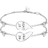 NINAMAID “BEST FRIENDS” Engraved 925 Sterling Silver Half Heart Shaped Inspirational Friendship Bracelets Set of 2