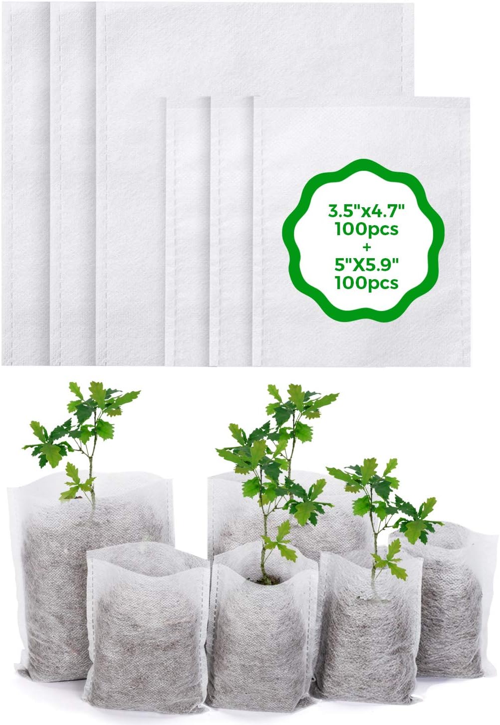 Nursery Bags 200 PCS 2 Size Biodegradable Non-Woven Nursery Bags Plant Grow Bags Fabric Seedling Pots Plants Pouch Home Garden Supply 3.5