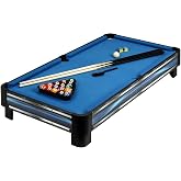 Hathaway Breakout 40-in Tabletop Billiards Set for Dining or Game Tables &ndash; Compact Blue Pool Playing Surface with Cue Sticks, Ball Kit, Triangle, Chalk &amp; Brush &ndash; Lightweight Portable Indoor Fun