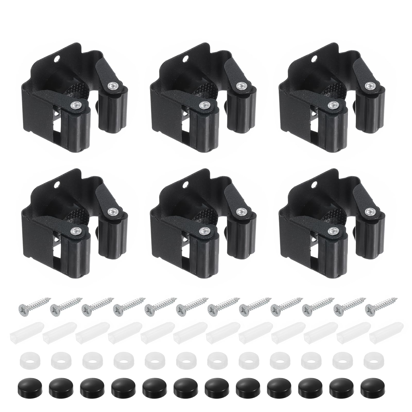 Uxcell 12pcs Mop Broom Holder Wall Mount, 304 Stainless Steel Mop and Broom Holder, Wall Mounted Broom Hanger for Bathroom, Kitchen, Office, Black