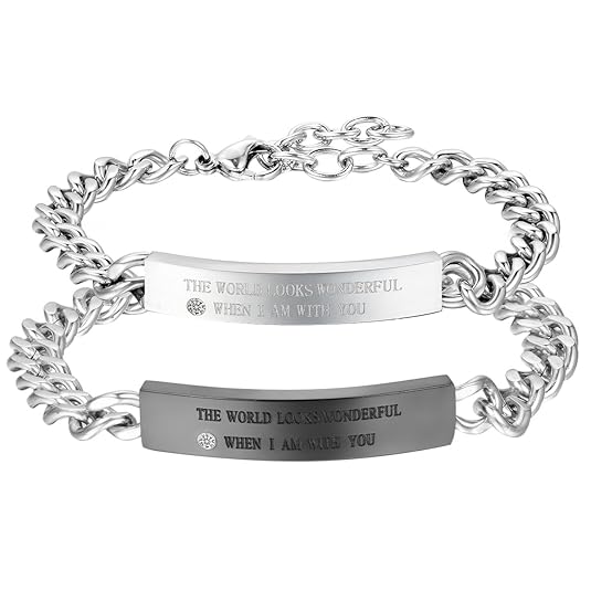 Cupimatch 2pcs Pärchen Armbänder, Edelstahl Herz Lieben Panzerkette Armreif mit Gravur The World Looks Wonderful When i am wi