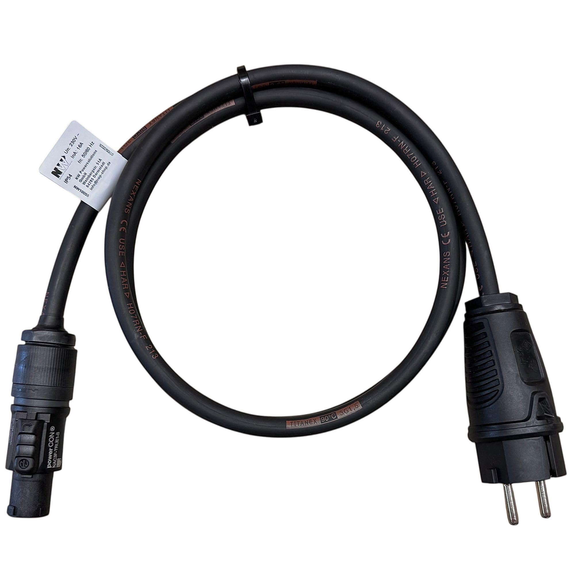 NWP NW10055 Power Cable 1.5 m Schuko Plug to powerCONTrue1 Female 3 x 1.5 mm² Rubber Hose Cable NAC3FX-W