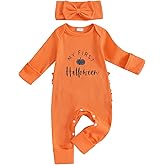 citgeett My First Halloween Baby Girl Outfit Pumpkin Long Sleeve Romper Jumpsuit Halloween Onesie Infant Newborn Clothes