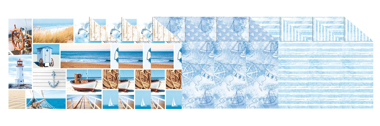 Maritime Photo Cardboard 10 Sheets 300 G/sqm Approx. 49.5 x 68 cm Assorted 3 Motifs Fresh Cellulose Printed on Both Sides Front with Maritime Motifs