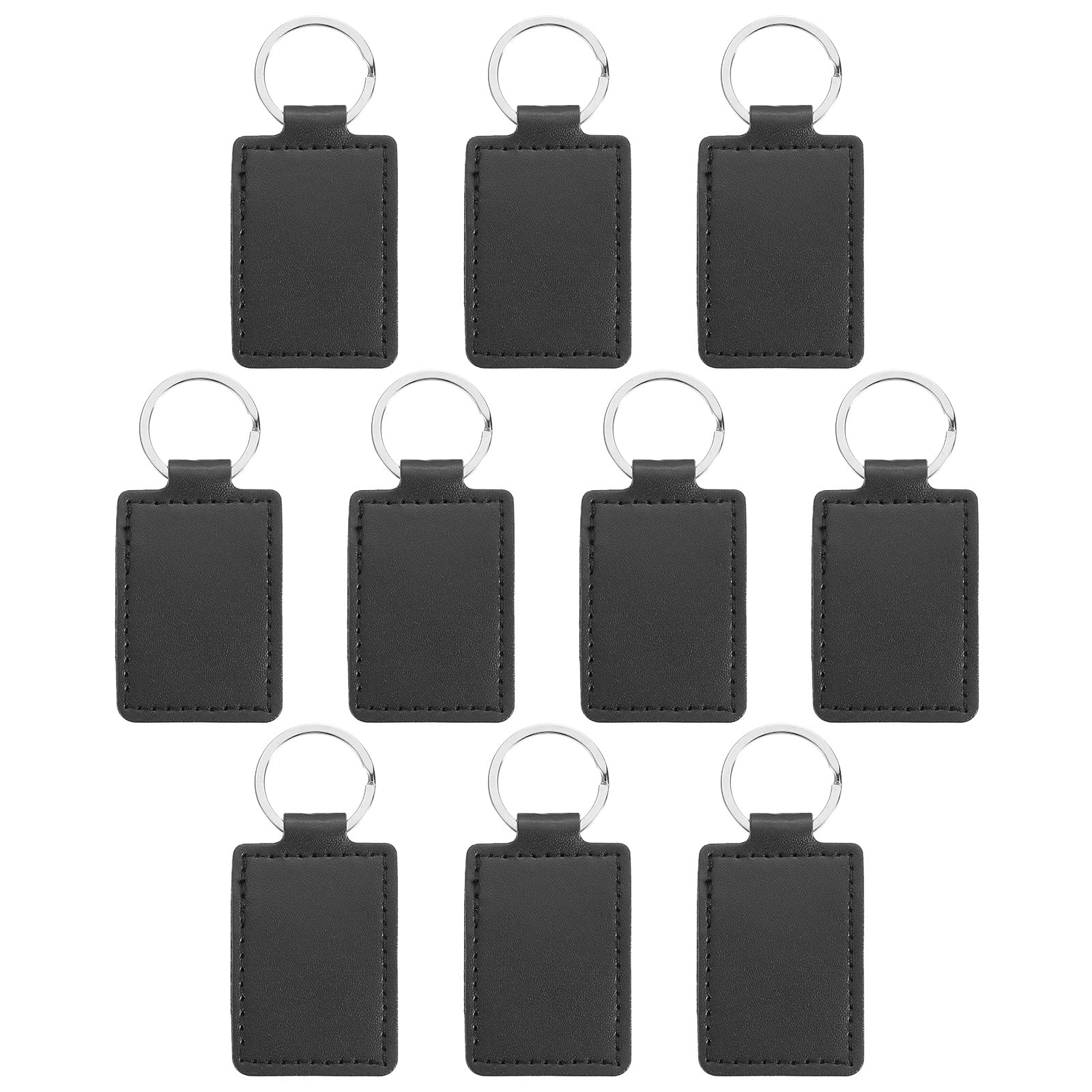 PATIKIL Leather Blank Keychains, 10Pcs Rectangle Leather Keychain Blanks Double Side Laser Engraving Key Chains for Embossing, UV-Printing, DIY Craft, Black