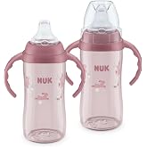 NUK First Choice Learner Sippy Cup 2.0, 10oz, 2-Pack, Pink Bunnies | 8+ Months, Spill-Proof Soft Spout, Easy-Grip Removable Handles, Smooth Transition to First Cup, BPA-Free, Dishwasher Safe