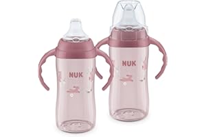 NUK First Choice Large Learner Cup 2.0, 10 oz. Sippy Cup with Handles, Spill Proof, Leak Proof Soft Straw Cup, 2-Pack