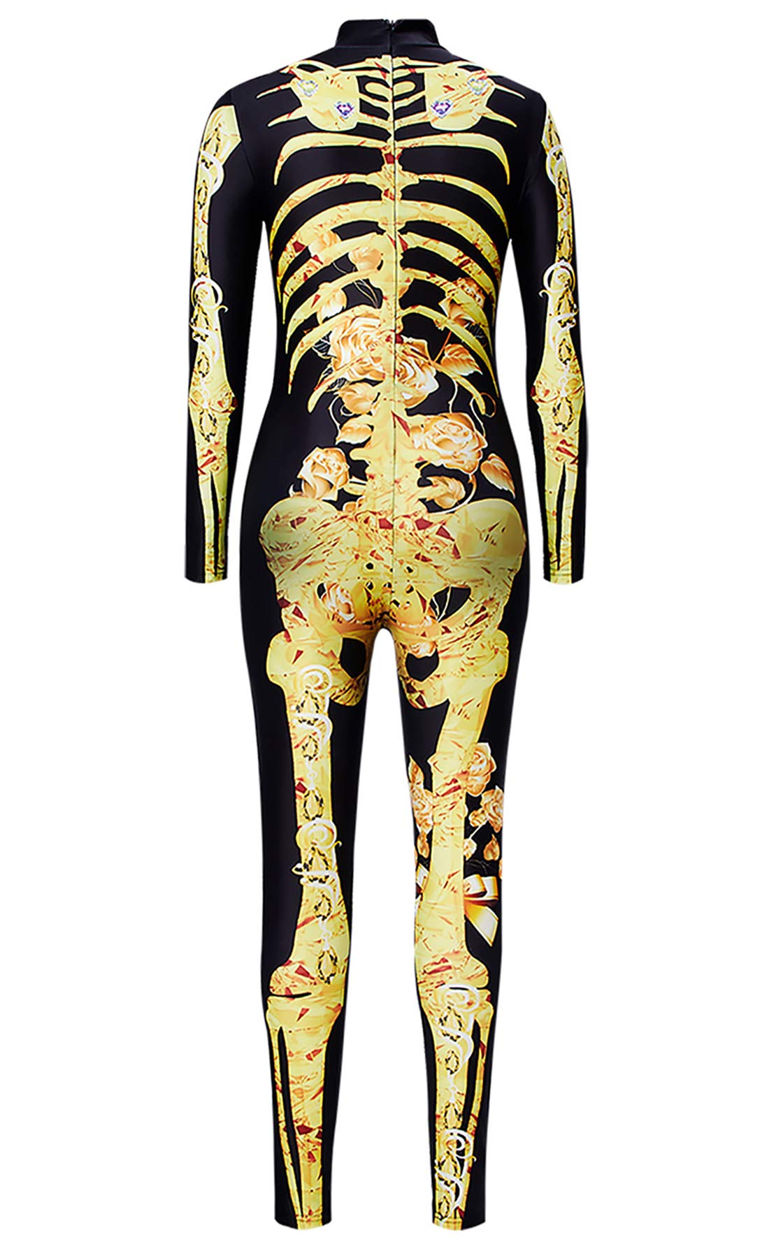 RAISEVERN3D gráfico de la Flor de Oro Impreso Scary Zombie Onesies de Halloween Trajes de Manga Larga Atractiva del Cosplay Esqueleto del Mono del Estiramiento Body Completo