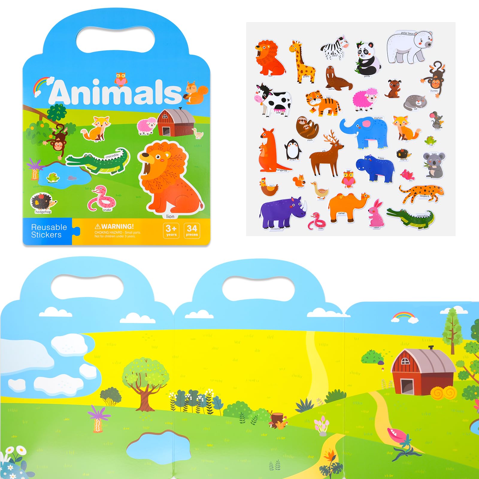 ASTARON Reusable 3D Puffy Animal World Stickers, Waterproof Jelly Sticker Game and Educational Sensory Learning Toy