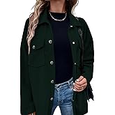 Astylish Womens Waffle Knit Long Shacket Jacket Oversized Casual Blouses Button Down Collared Dressy Shirts