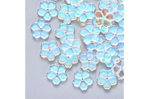 100Pcs Transparent Flower Glass Beads, Clear AB Color Plated Crystal Loose Beads, Jewelry Making Charm Bulk for Necklace Brac