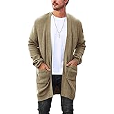 Runcati Mens Cardigan Sweater Casual Cable Knit V Neck Open Front Ribbed Long Winter Sweaters