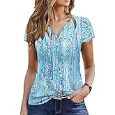 ETCYY Womens T Shirts Short Sleeve Spring 2026 Fashion Summer Tank Top V-Neck Button Down Floral Dressy Casual Blouses