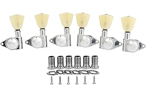 KAISH Chrome 3+3 Locking Tuners 21:1 Locking Tuning Machines Locking Tuning keys with Vintage Keystone Buttons for USA LP/Les Paul/SG/ES/Acoustic Guitars