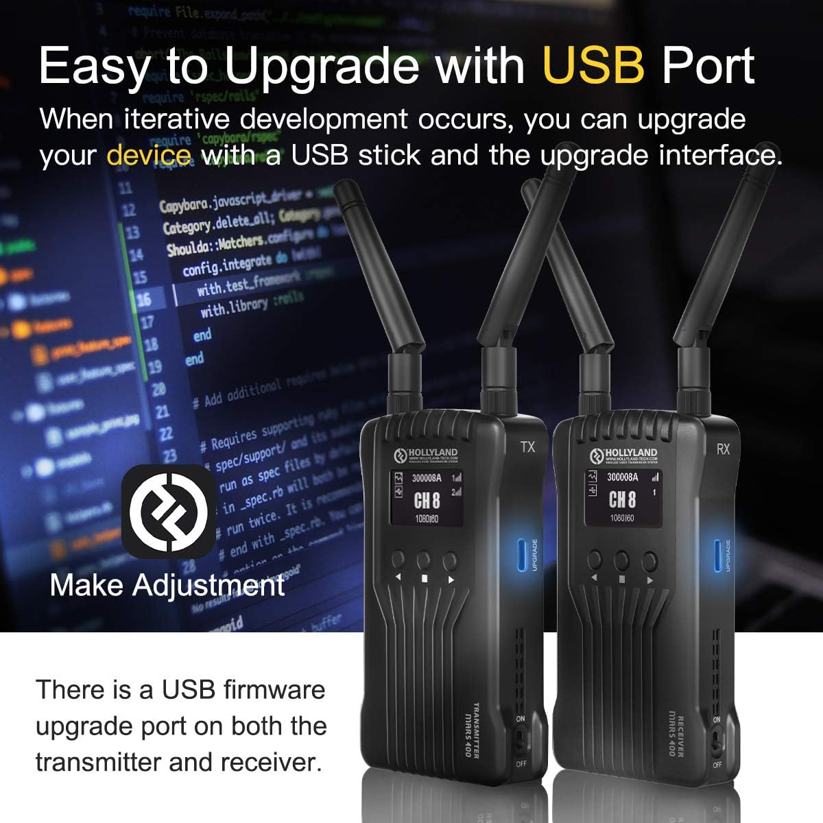 Hollyland Mars 400 1080P Wireless Dual HDMI Video Transmission System, 400ft iOS & Android App Monitoring with 3 Scene Modes, OLED Display for Vlog, Live Streaming, Multi-Camera Production : Camera & Photo