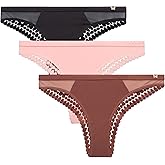 Jessica Simpson Women's Tanga Underwear - 3 Pack/6 Pack Soft Microfiber Lace Back Panties - Breathable Underwear for Women