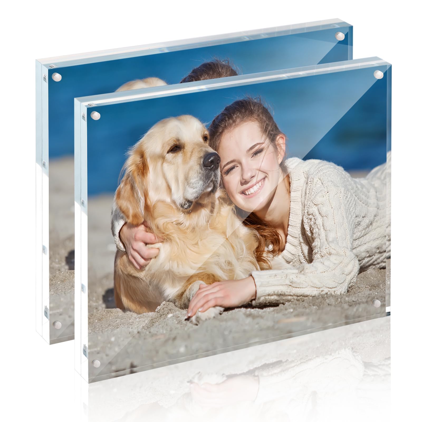 TWING 2 Pack Acrylic Picture Frame 8 x 10 Magnetic Picture Photo Frame,10+10MM Clear Picture Frame, 8 by 10 Picture Frames Acrylic Magnetic Photo Frame Self Standing Double Sided,Gift Image