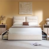 ModernMate Queen Upholstered Platform Bed Frame with 4 Storage Drawer,Beige | Adjustable Headboard with Dual Cushions, OEKO-TEX Chenille Fabric, Noise-Free, Wood Slats, No Box Spring Needed