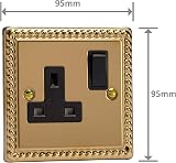 Varilight 1 Gang 13 Amp Single Switched Socket Georgian Brass XG4B view 5