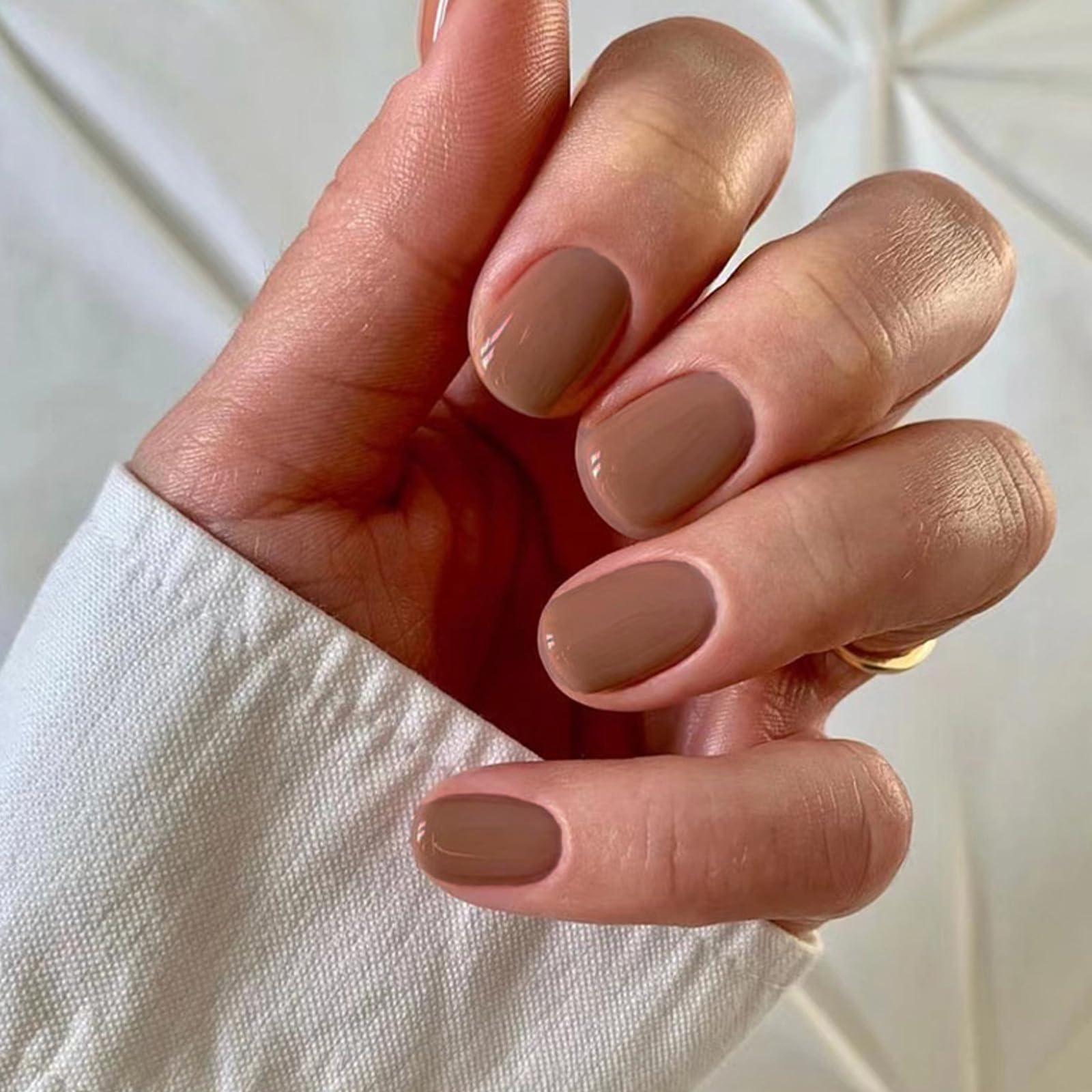 AddFavor 240pcs Press on Nails Short Square Fake Nails Glossy Full Cover Acrylic Artificial Glue on Nails Kit for Women and Girls, Brown Nails - Image 2