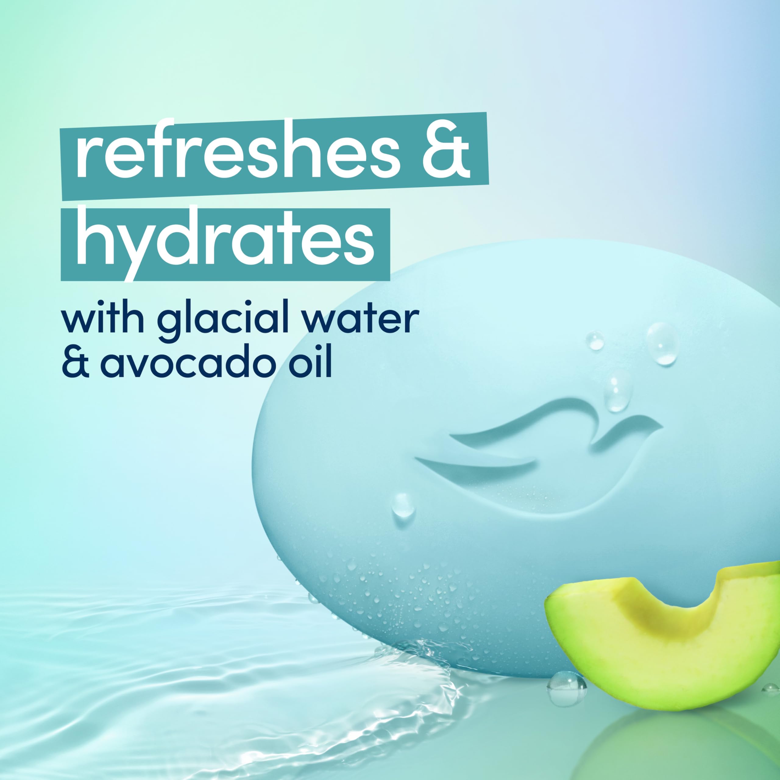Dove Beauty Bar 6 Pack Hydrating with Glacial water & Avocado oil Cleanses & Hydrates 3.75 Oz