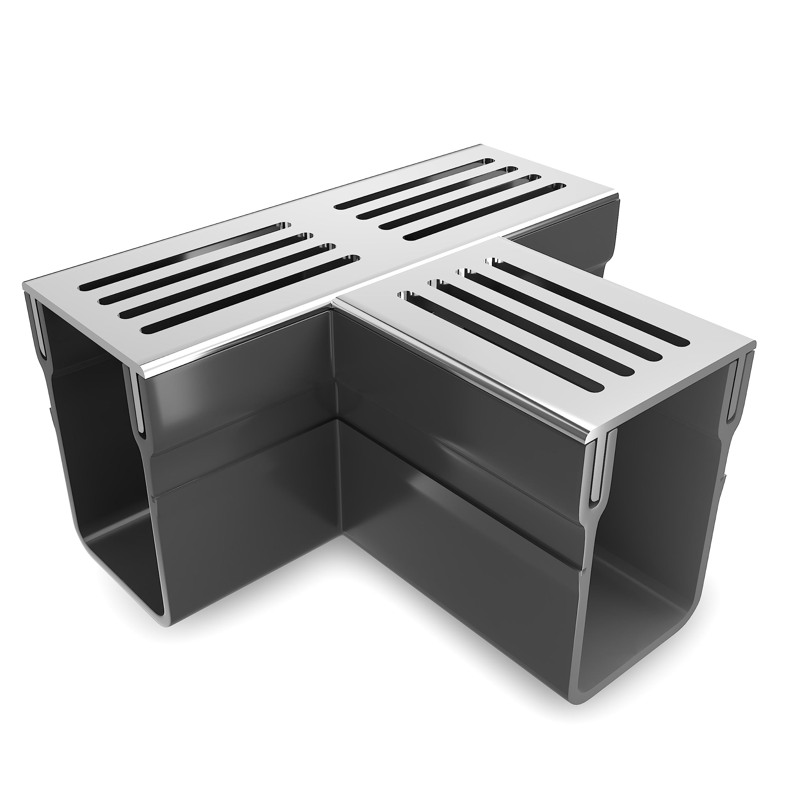 AluSthetic T-Section for PVC Threshold Drainage Channel with Anodized Aluminium Grating | Outdoor Driveway Patio Garden Drainage Systems | Soakaway Storm Drain Channel Tee Connector (Silver, x2)