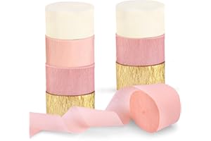 Riqiaqia Streamers Party Decorations,8 Rolls Pink Gold Crepe Paper Streamers for Wedding, Birthday, Bachelorette, Bridal Showerand Baby Shower Girl