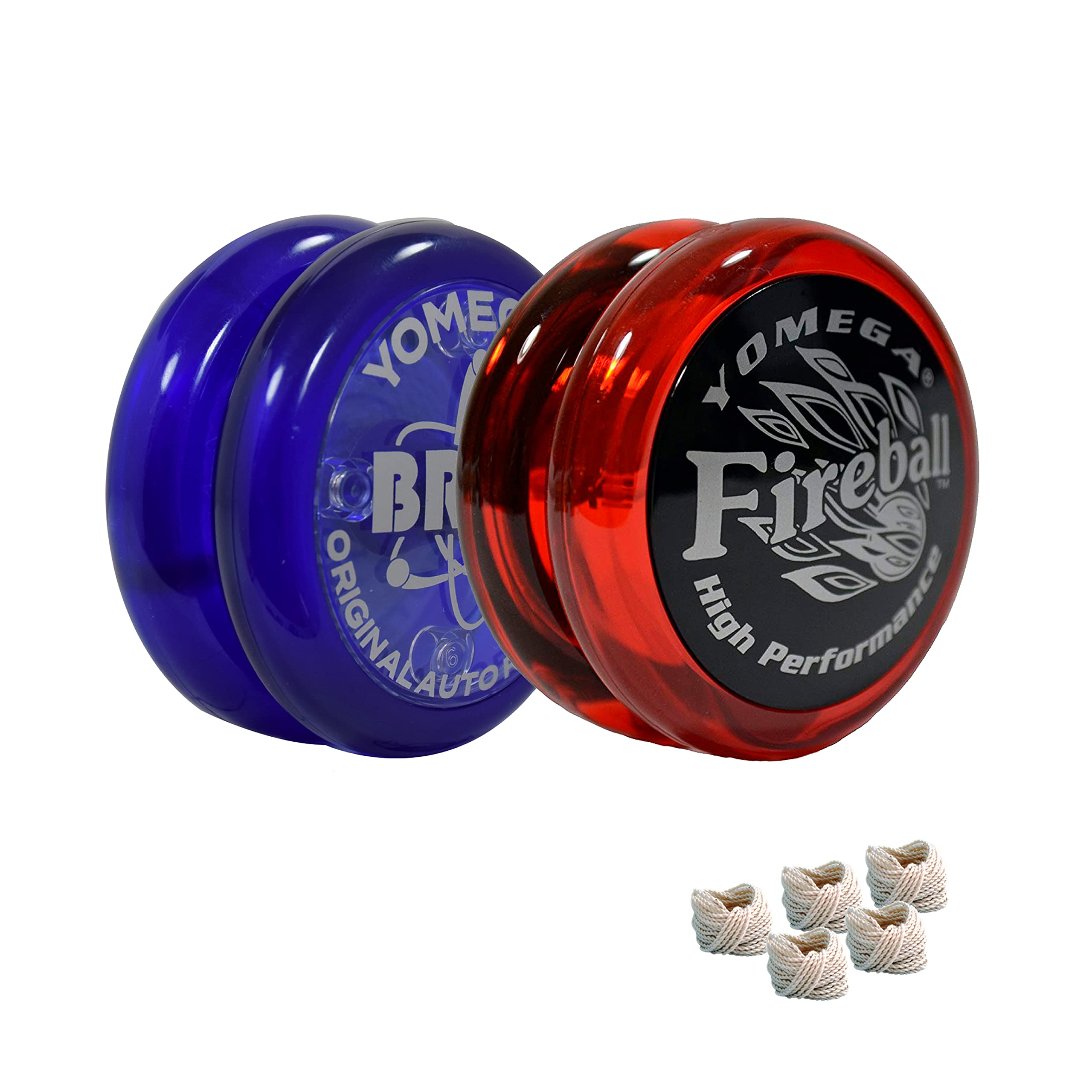 Yomega 2 Legendary Spinners The Original Yoyo with A Brain and Fireball Transaxle Yo-Yo for All Level String Trick Play + 5 Extra Strings (Fireball Red/Black-Brain Blue)