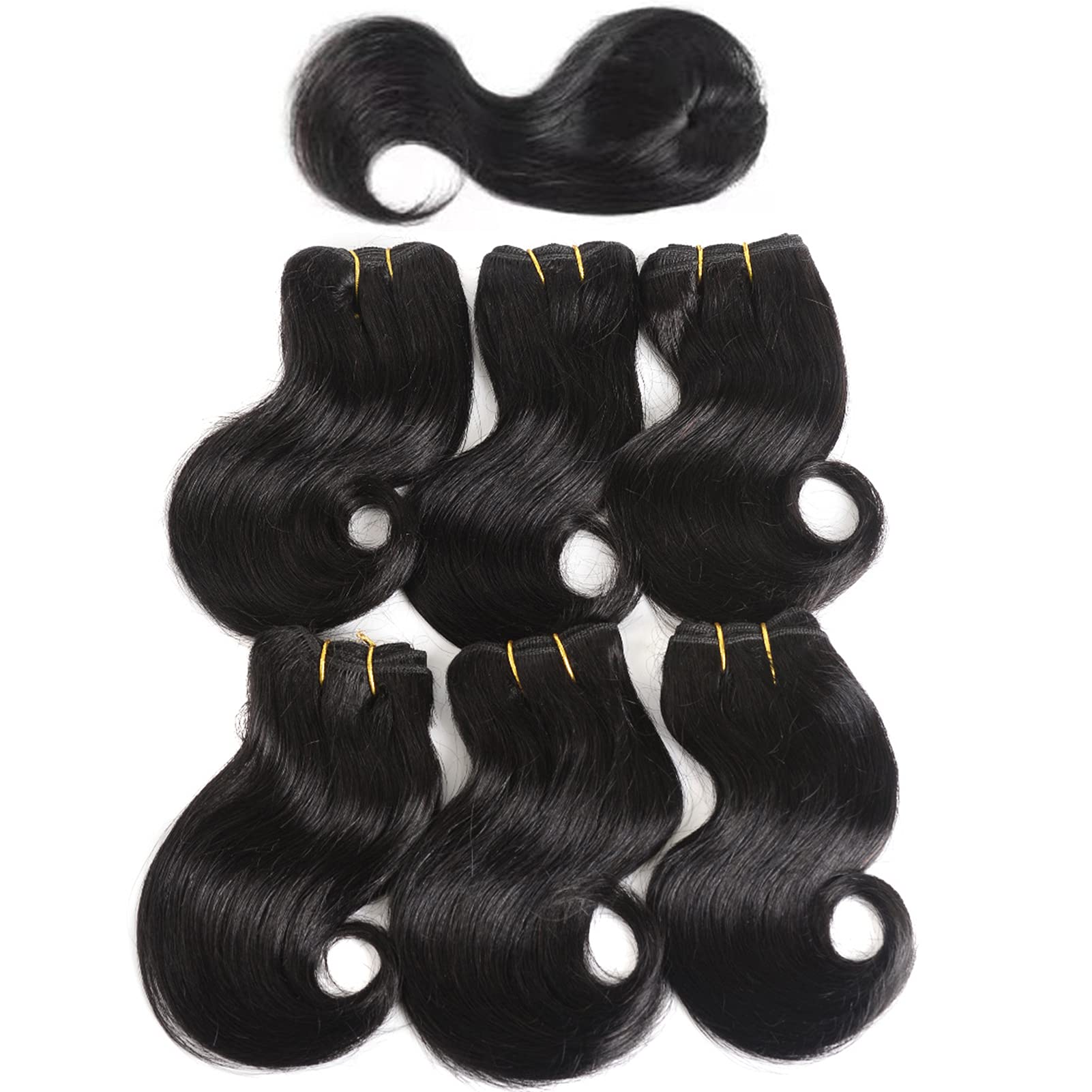 Aiokrtse Brazilian Virgin Hair 100% Human Hair Weave Bundles Brazilian Hair Bundles Body Wave 6 bundles 8 inches with 1 closure Natural Black Color(6 bundles 8 inches=about 230 grams or 8.11 ounces)