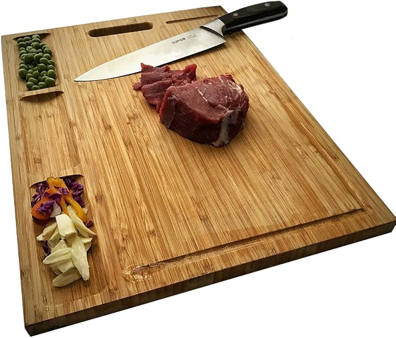 NIUXX Bamboo Cutting Board Extra Large with Compartments & Grooves 50x36x2 cm