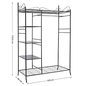 SONGMICS Metall Kleiderschrank Faltschrank Garderobenschrank mit Vorhang 170 x 108 x 58 cm RTG03H