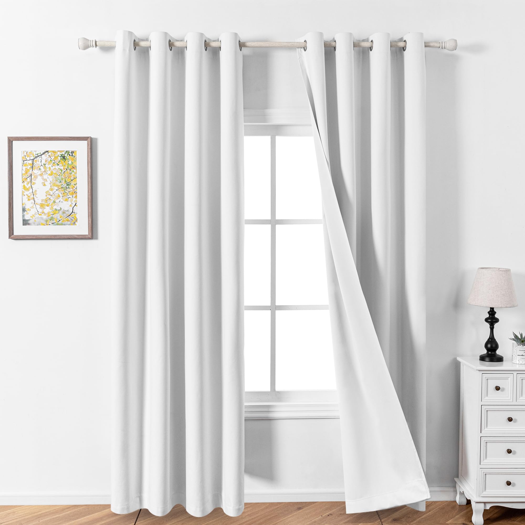 MYSKY HOME White Curtains with Eyelets, Soundproofing Curtains, Blackout Curtain, Linen Look Curtain, Blackout Curtain for Children's Room and Living Room, Set of 2, H 245 x W 140 cm, White