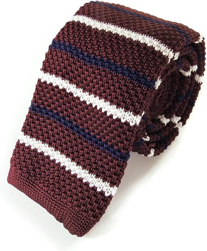 Amazon 横ストライプ柄 ニットタイ ワイン ポリエステル ネクタイ 通販