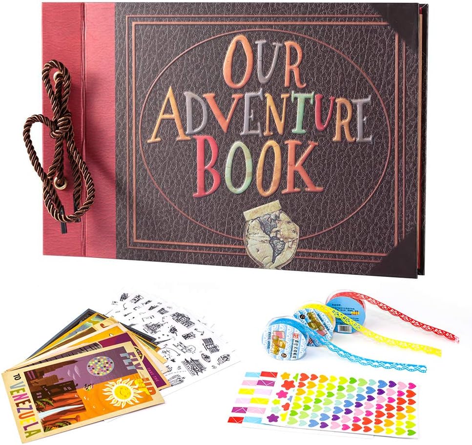 lugongjiaju Our Adventure Book Scrapbook, Photo Album Handmade DIY Family Anniversary Wedding Memory Book 80 Pages with Accessories Kit Wonderful Gift for Birthday Thanksgiving Day