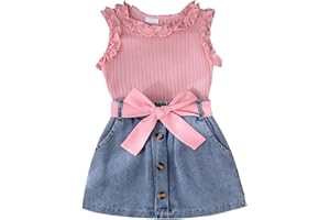 Toddler Girl summer Outfits skirt sets baby Clothes pink ruffle sleeveless tank top + denim skirt + belt 3pcs