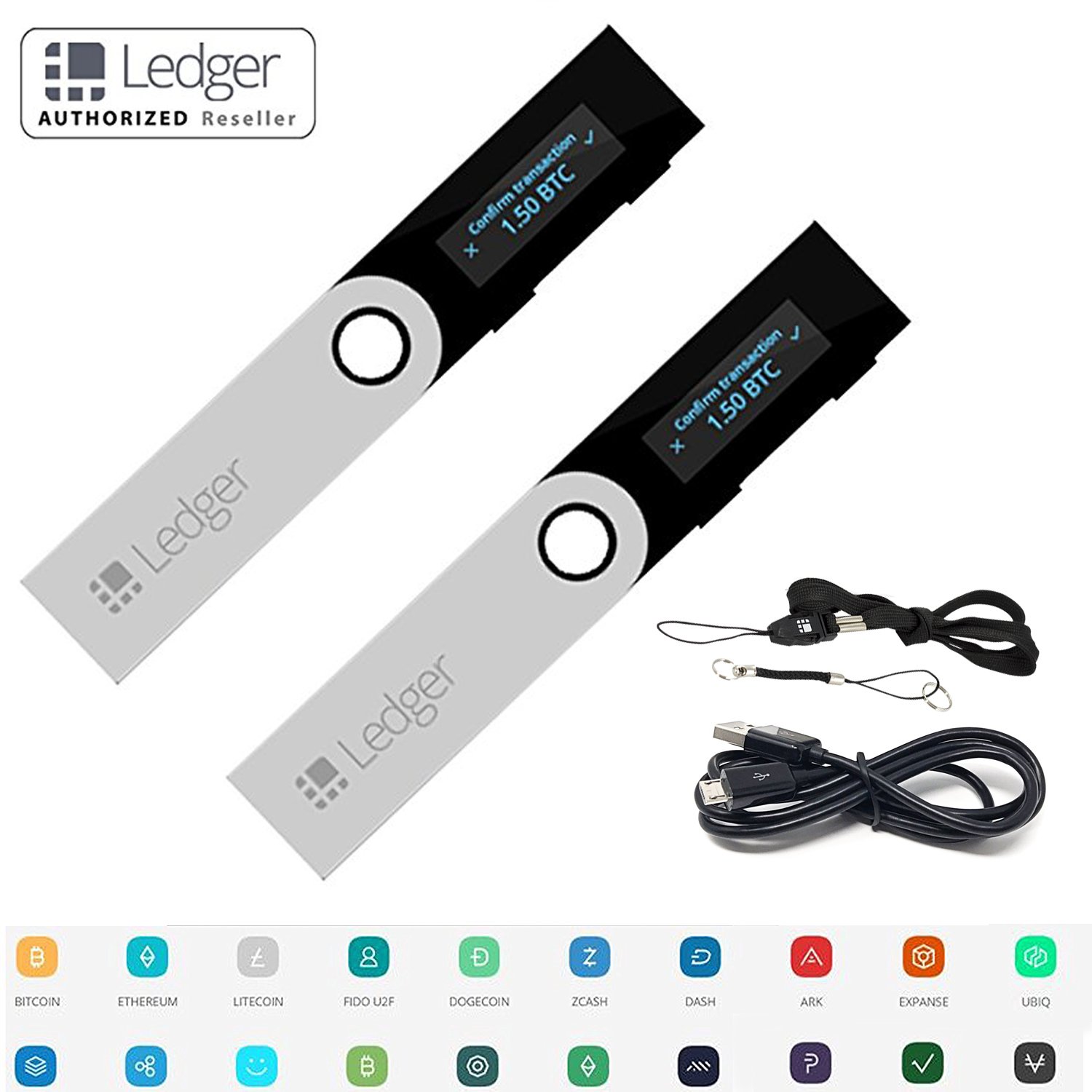 Ledger Nano S Bitcoin Wallet Ethereum Crypto Altcoin Litecoin Ripple With MicroUSB Cable Lanyard 2 Pack