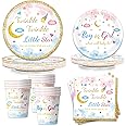 96Pcs Twinkle Twinkle Little Star Gender Reveal Party Supplies Tableware Set little Star Baby Shower Plates Napkins Forks Dinnerware for Baby Shower Decorations Girls or Boys Theme Party, 24 Guests