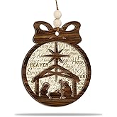 Nativity Scene Ornament 2025 – Rustic Holiday Decoration with Holy Family & Star of Bethlehem – Christian Tree with Faith Word Art Background & Religious Ornament Gift