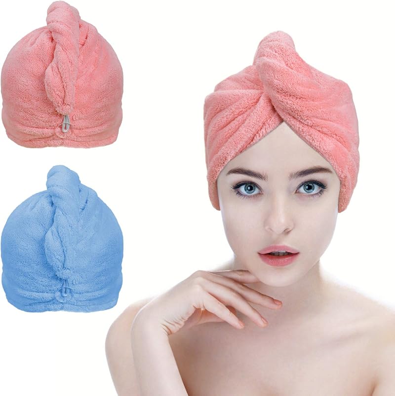 ACWOO Hair Towel Wraps 2 Pack Turban Towel Quick Dry Microfiber