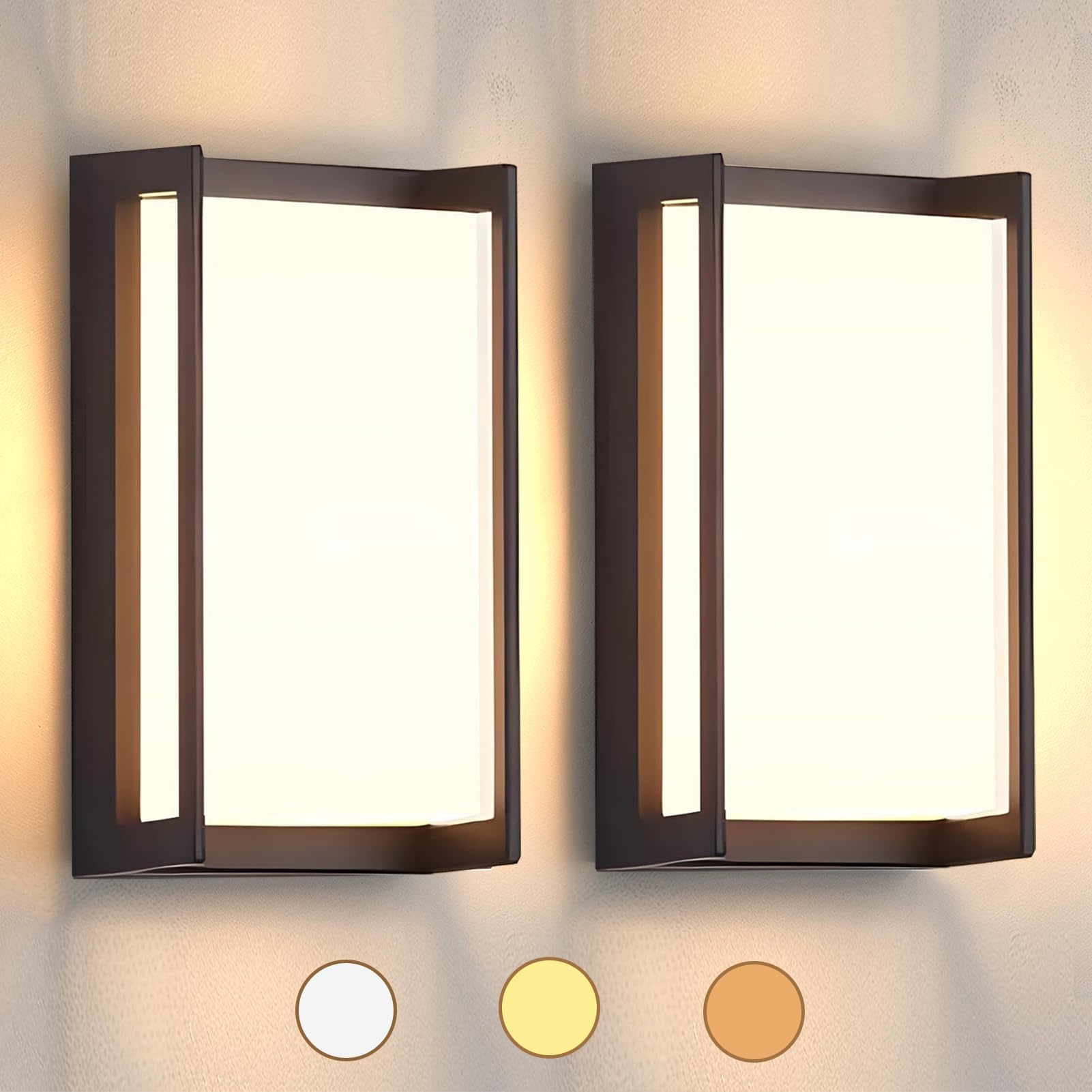 Photo 1 of iYogaled Modern Exterior Lighting Fixtures, 3-Color Temperature Front Porch Light fixtures, IP65 Waterproof Wall Sconce,18W Rectangular Black Outdoor Wall Lights for House Walkway Stair Garage