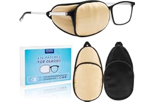 eZAKKA Eye Patches for Adults Left Right Eye, Eye Patch for Glasses, Medical Soft Eye Patch for Lazy Eye Amblyopia Strabismus and After Surgery (Champagne + Black)
