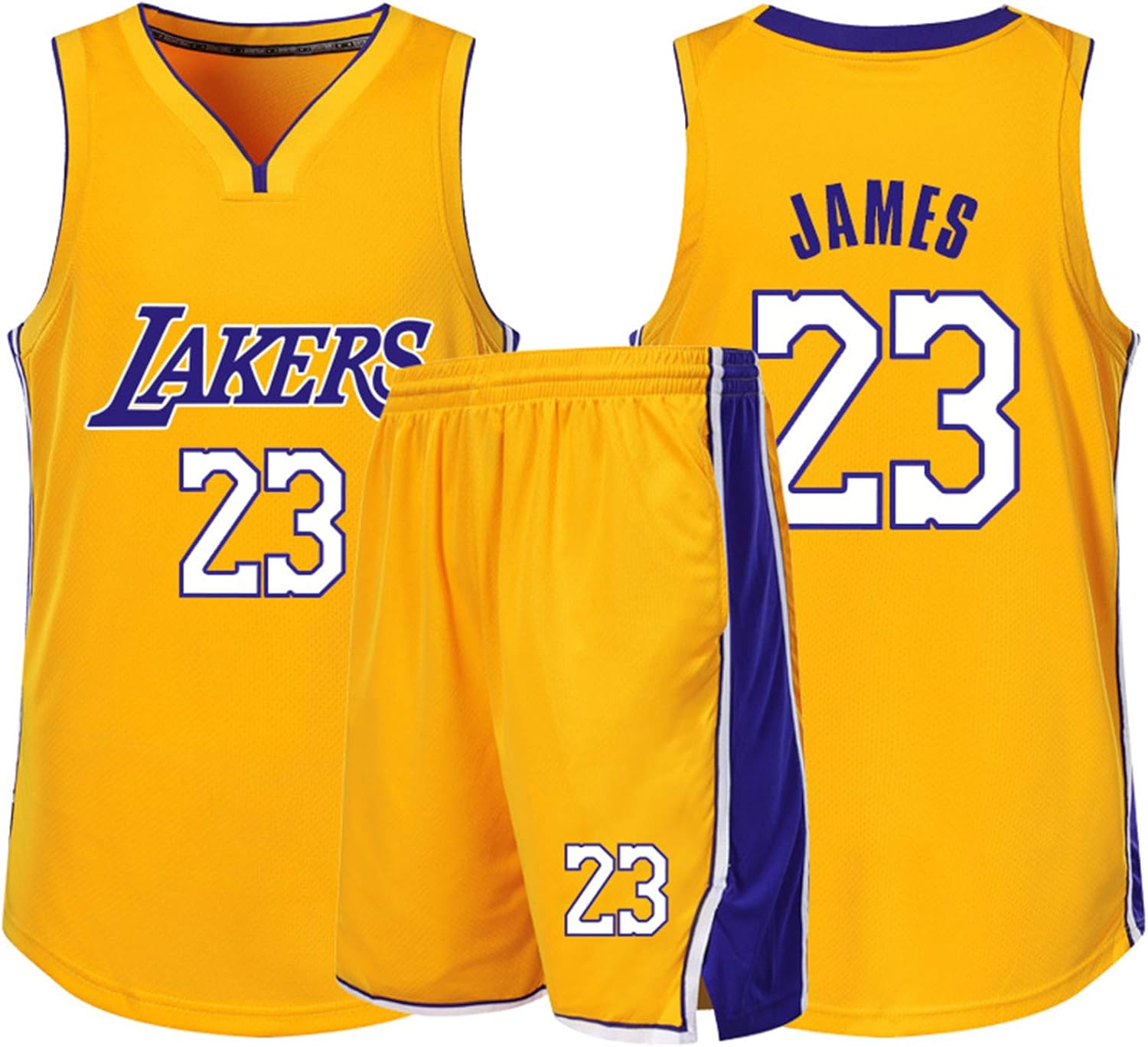 Laker 23 James Yellow V Neck Jersey,Retro Basketball Jerseys