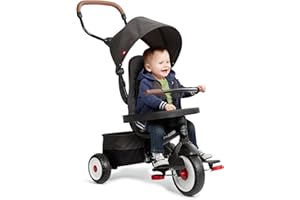 Radio Flyer Premium Stroll 'N Trike, Black Baby Trike for Ages 1-5 Years, Premium Baby Tricycle