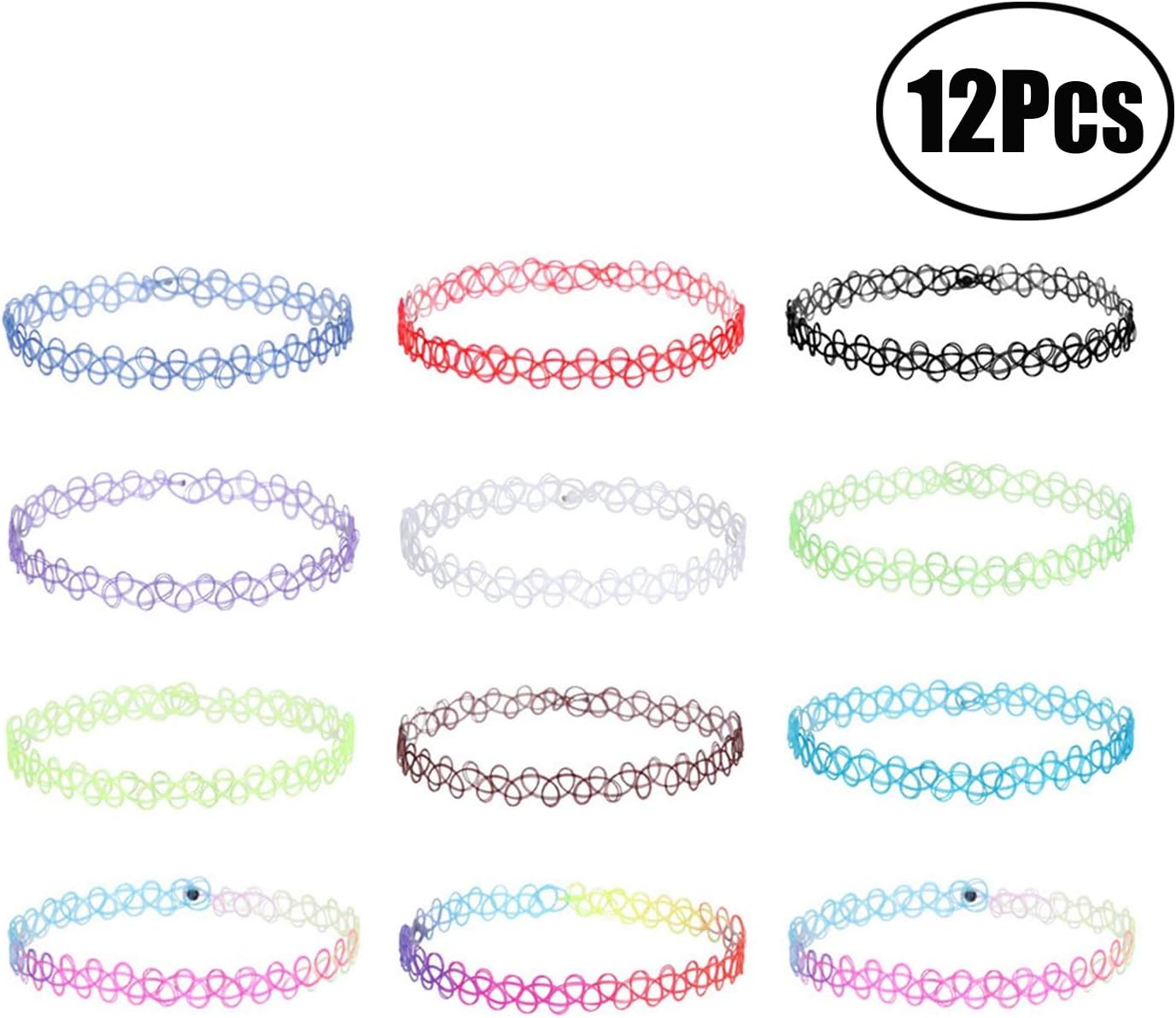 Liuxn 12 Pieces Tattoo Choker Necklace Stretch Gothic Tattoo Henna Elastic Choker Necklace Set