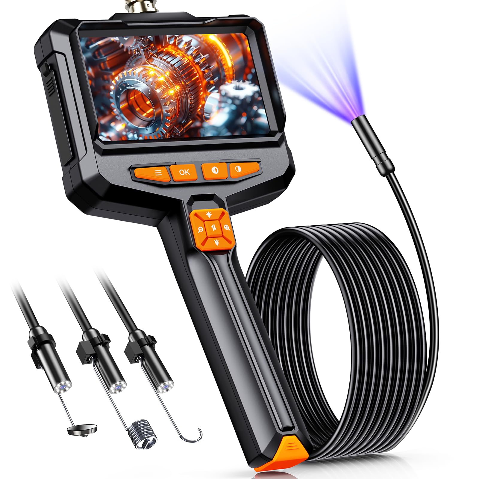 Photo 1 of ***MISSING ACCESSORIES*** FFXET Borescope Camera with Light, 4.3" IPS 1080P HD Handheld Endoscope, 8 Adjustable LEDs, 16.4ft Semi-Rigid Snake Cable, IP67 Waterproof, Inspection Camera for Automotive,Sewer, HVAC,Wall, Men Tools