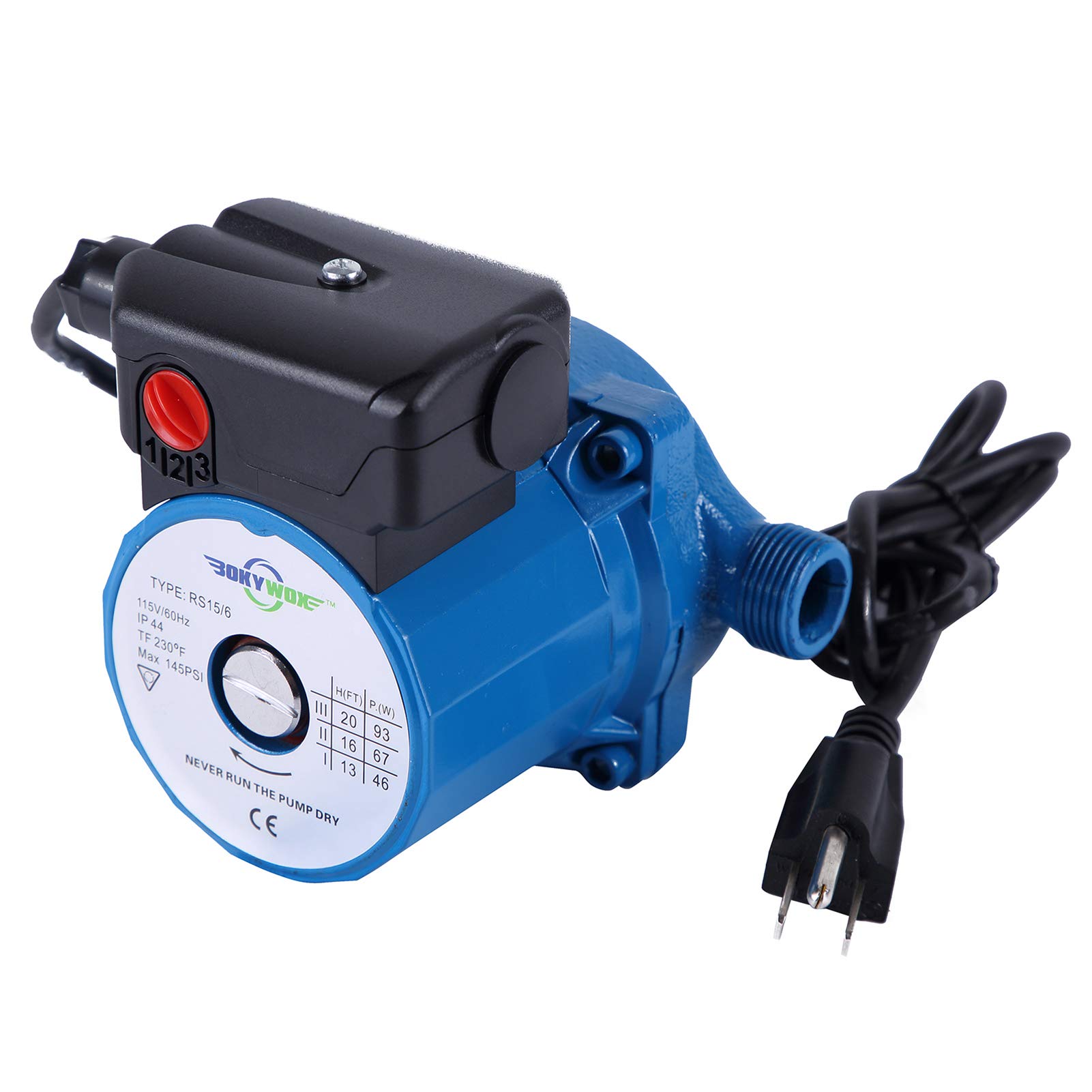 110V NPT3/4'' Domestic Hot Water Circulation Pump 3-Speed Hot Water Recirculating Pump 93W Circulator Pump for Solar Heater/Faucet(RS15/6B) Blue