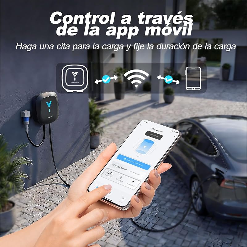 Wallbox 7,4 kW Tipo 2 con App, Colonnina Ricarica Auto Elettrica 6-32A 230V, 6m Wallbox Monofase con RCD Tipo A, IP67, Carichino Auto Elettrica per WiFi e Bluetooth, per EV/PHEV