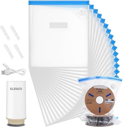 ELEGOO Filament Vacuum Storage Kit 20 Bags 60 KPa Auto Pump 35x32cm