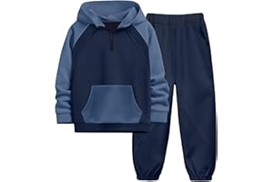 NECIOUS Boys Clothes 2 Piece Long Sleeve Quarter Zip Hoodie Sweatshirt and Sweatpants Fall Winter Sweatsuit 6-12Y