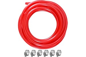 15ft-Hilangsan Beer Gas Line CO2 Tubing for Kegerator, 5/16 Long Red PVC Kegerator Gas Line CO2 Hose for CO2 Regualtor, Draft Beer Dispenser Brewing Hose Kits with Hose Clamps